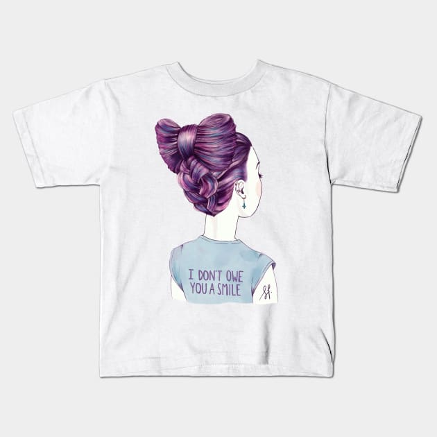 i don't owe you a smile NO BACKGROUND Kids T-Shirt by solfortuny